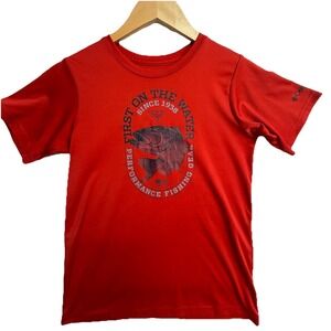 Columbia PFG Youth M Red Fishing Performance Shirt Graphic Tee 16x21 Snags